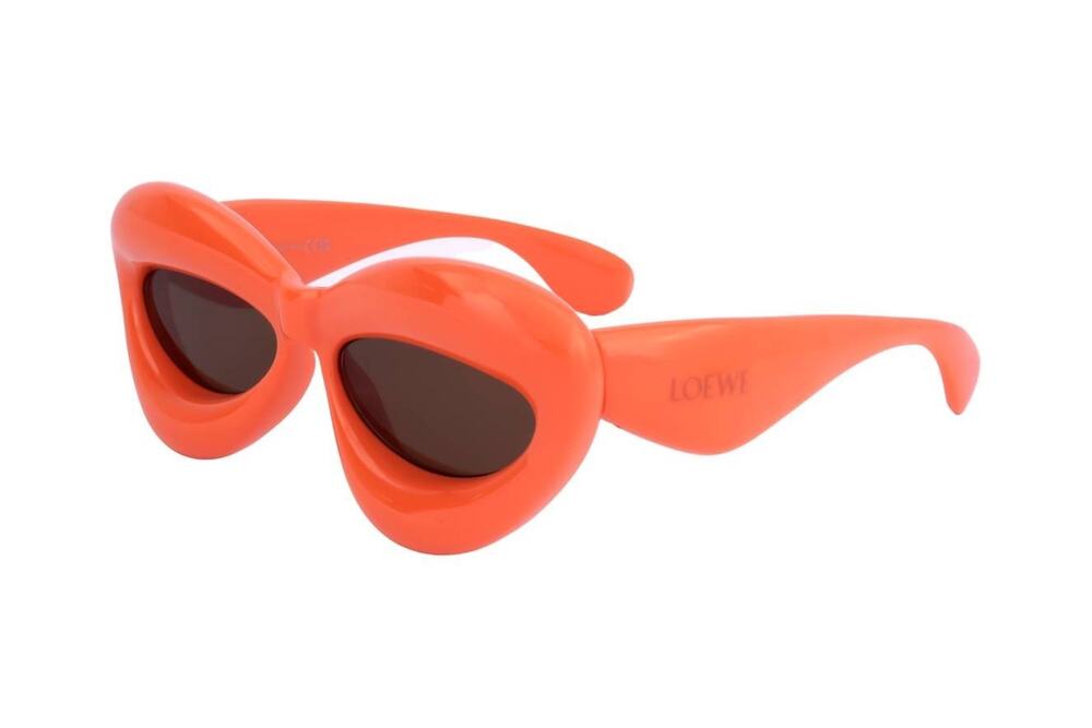 Loewe Sunglasses LW40097I 42E Shiny Orange Cat Eye Frame Brown Lens 55mm New